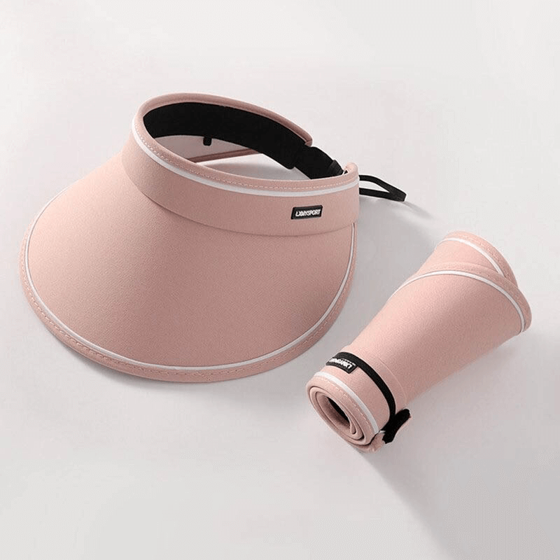 Women's adjustable pink sun visor cap, foldable design, sun protection, solid polyester fabric, ideal for outdoor use, product code SF0501.